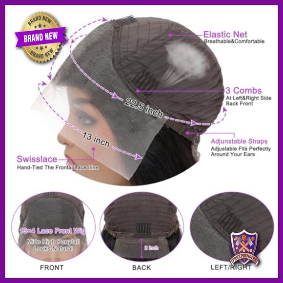 22 Inch Human Hair Lace Front Wig Glueless Pre Plucked Baby Hair